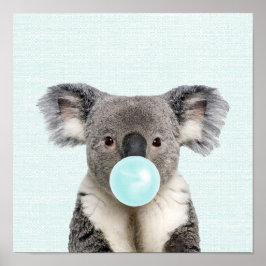 Koala Blasst ein blaues Blasen-Kaugummi-Poster Poster