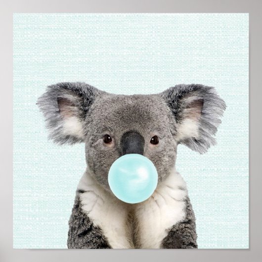 Koala Blasst ein blaues Blasen-Kaugummi-Poster Poster (Vorne)