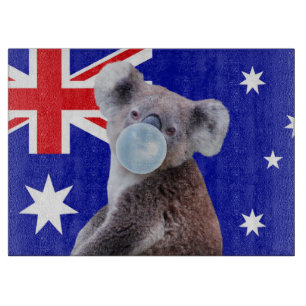 Koala bläst blaue Bubble Gum australische Flagge Schneidebrett