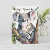 Koala bläst ein rosa Kaugummi Feiertagskarte (Stehend Vorderseite)
