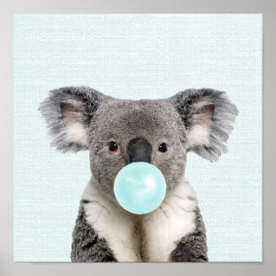 Koala Bläst Einen Blauen Bubble Gum Poster