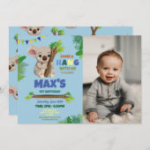 Koala Blue Party Geburtstag Niedliches Foto Einladung (Vorne/Hinten)