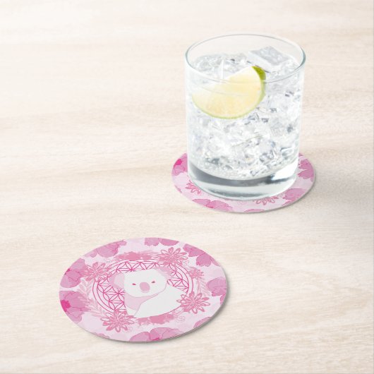 Koala Blume des Lebens Runder Pappuntersetzer (Vor Ort)