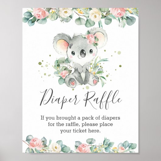 Koala Blumengrün Babydusche Windelwindeln Poster (Vorne)