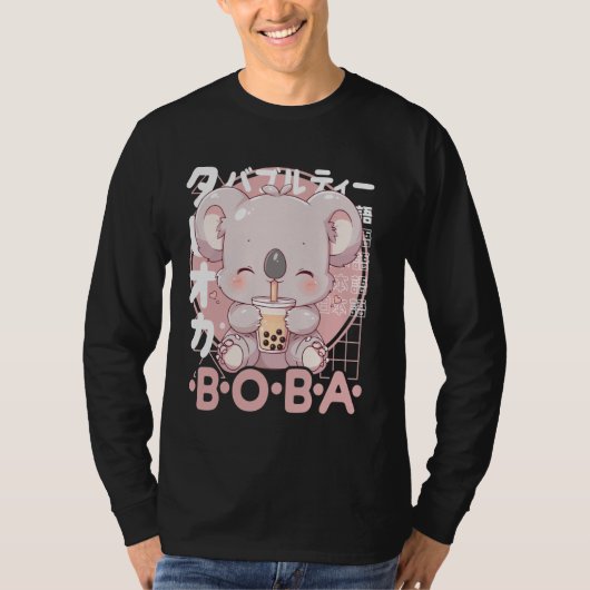 Koala Boba Tea Kawaii Bubble Tea Koala Anime Neko T-Shirt (Vorderseite)