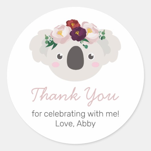Koala Boho Floral Round Sticker (Vorderseite)