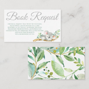 Koala Book Request Card for Baby Shower Geburtstag Visitenkarte