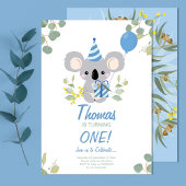 Koala Boy First Birthday Blue Einladung