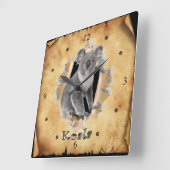 Koala bricht durch Papiertaschenzüge! ~ Quadratische Wanduhr (Winkel)