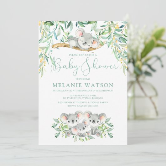 Koala Bush Babies Baby Shower Einladungen (Stehend Vorderseite)