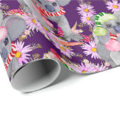 Koala Christmas Botanical Festival Lila Geschenkpapier (Rolleneckpunkt)