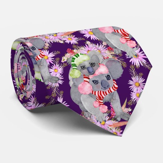 Koala Christmas Botanical Festival Lila Krawatte (Gerollt)
