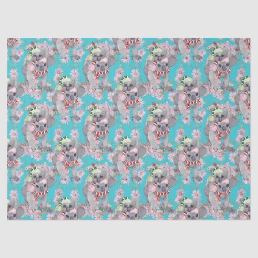 Koala Christmas Botanical Vintag Blue Seidenpapier (Vorderseite)