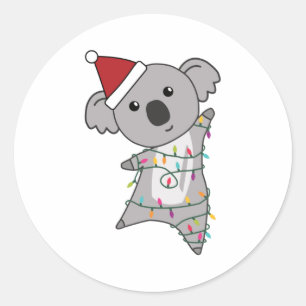 Koala Christmas Fairy Lights Süße Tier Runder Aufkleber