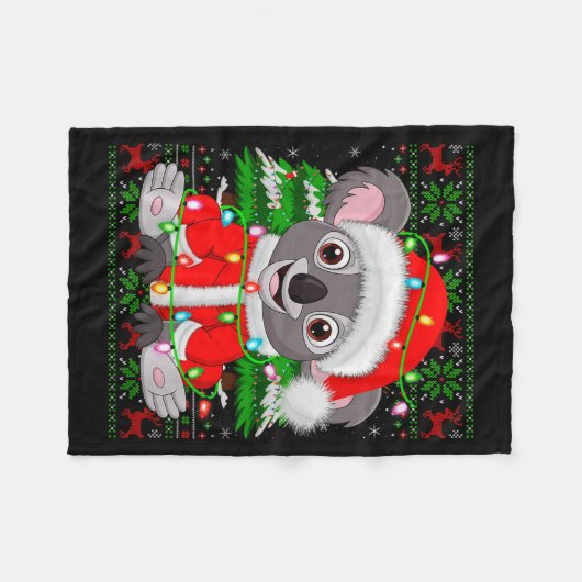 Koala Christmas Lights Santa Costume Ugly Xmas Swe Fleecedecke (Vorderseite (Horizontal))