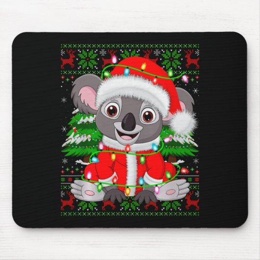 Koala Christmas Lights Santa Costume Ugly Xmas Swe Mousepad (Vorne)