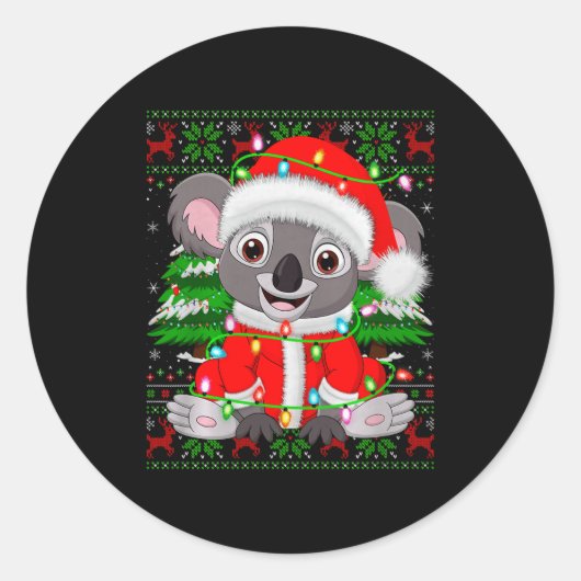 Koala Christmas Lights Santa Costume Ugly Xmas Swe Runder Aufkleber (Vorderseite)