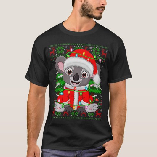 Koala Christmas Lights Santa Costume Ugly Xmas Swe T-Shirt (Vorderseite)