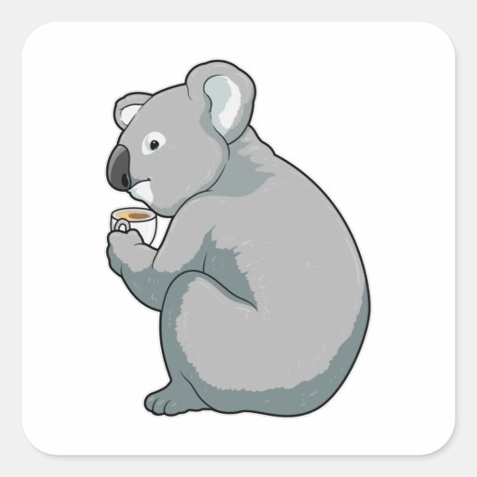 Koala Coffee Cup Quadratischer Aufkleber (Vorderseite)