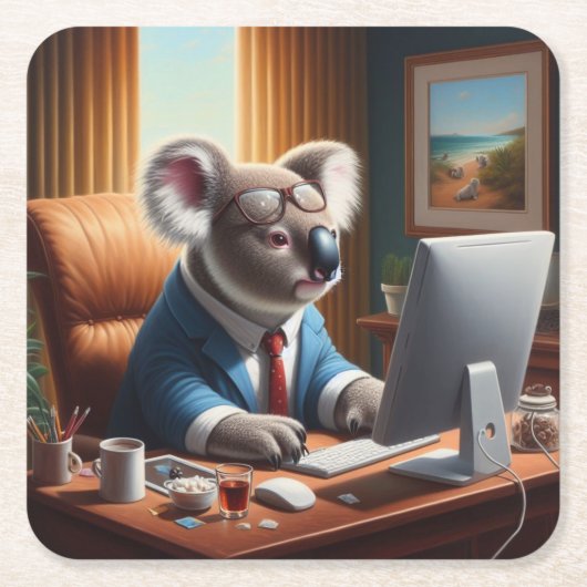 Koala Computer Rechteckiger Pappuntersetzer (Vorderseite)