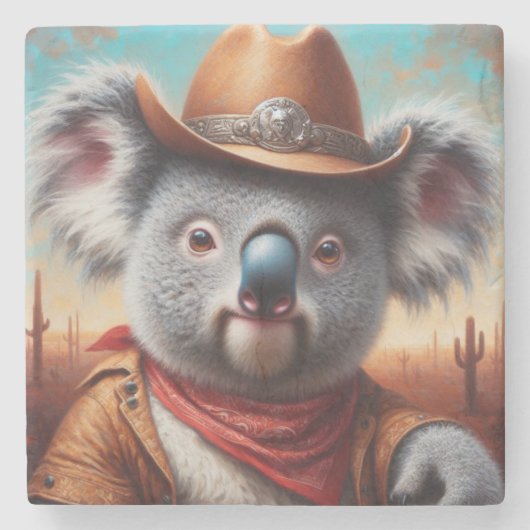 Koala Cowboy Steinuntersetzer (Vorderseite)