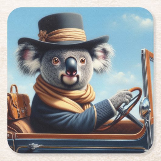 Koala Driving Rechteckiger Pappuntersetzer (Vorderseite)