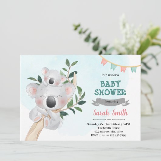 Koala Dusche Einladung (Stehend Vorderseite)
