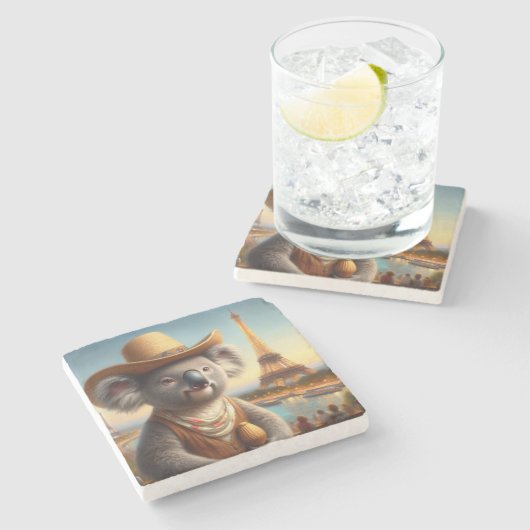 Koala Eiffel Tower Steinuntersetzer (Seitenansicht)