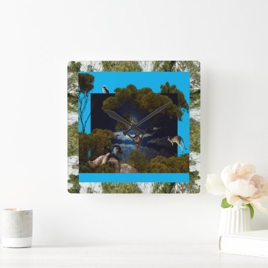 Koala, Emu, Kookaburra, Design, Quadratische Wanduhr (Zuhause)