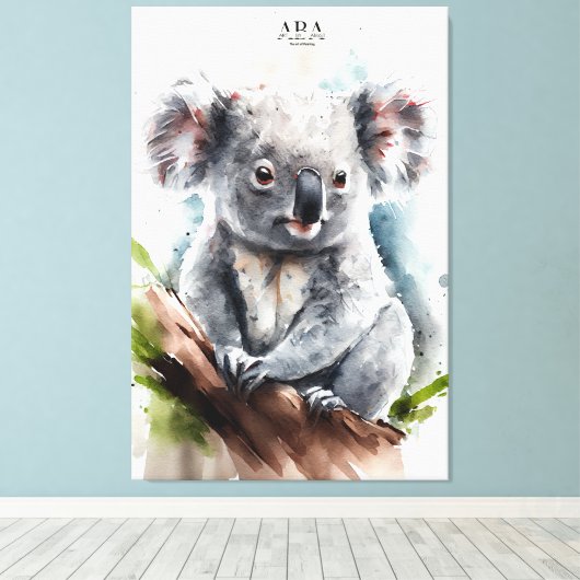 Koala - Farbe in Farbe, rosa Leinwand, Print Leinwanddruck (Insitu (Holzboden))