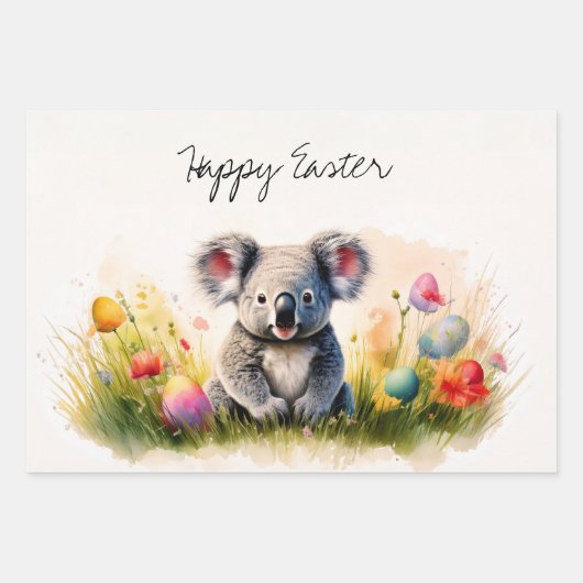 Koala Feld der Ostereier Happy Oster Geschenkpapier Set (Vorderseite)