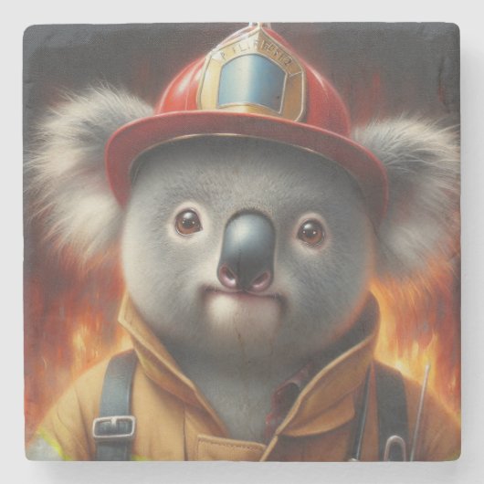 Koala Firefighter Steinuntersetzer (Vorderseite)