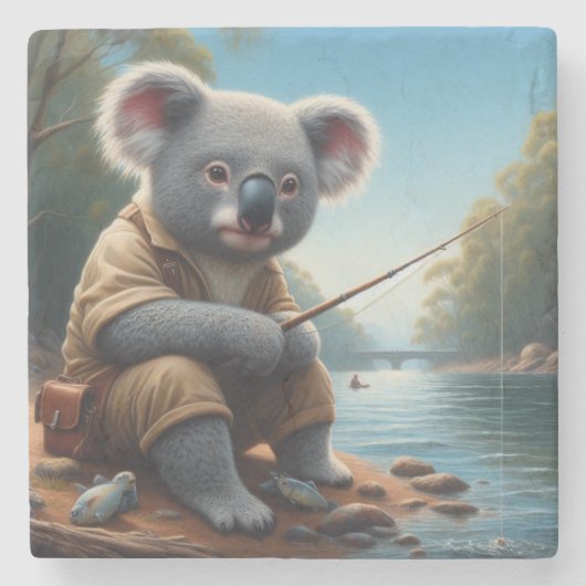 Koala Fishing Steinuntersetzer (Vorderseite)