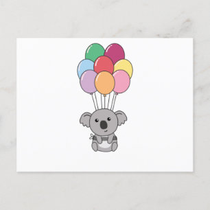 Koala fliegt mit bunten Luftballons hoch Postkarte