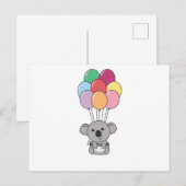 Koala fliegt mit farbenfrohen Balloons auf Postkarte (Vorne/Hinten)
