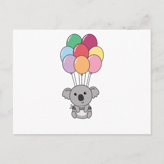 Koala fliegt mit farbenfrohen Balloons auf Postkarte (Vorderseite)