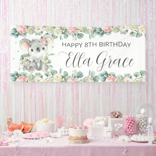 Koala Floral Eucalyptus Greenery Welcome Backdrop Banner (Party)