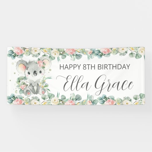 Koala Floral Eucalyptus Greenery Welcome Backdrop  Banner (Horizontal)