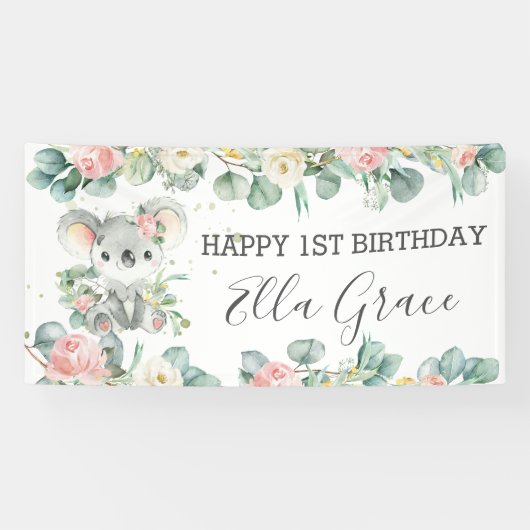 Koala Floral Eukalyptus Grüne Begrüßung Hintergrun Banner (Horizontal)