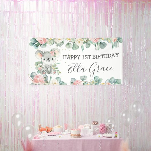 Koala Floral Eukalyptus Grüne Begrüßung Hintergrun Banner (Party)