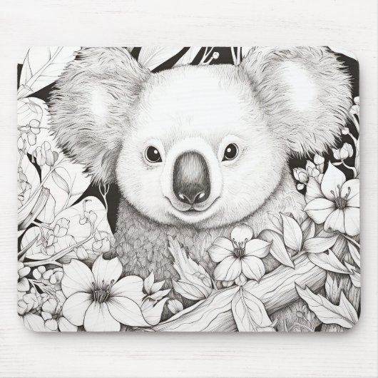 Koala Friedlich Nature Prairie Sketch Zeichnend St Mousepad (Vorne)