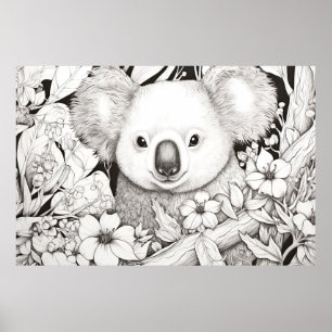 Koala Friedlich Nature Prairie Sketch Zeichnend St Poster