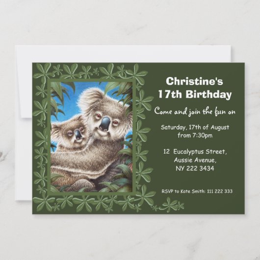 Koala-Geburtstags-Party Einladung (Vorderseite)