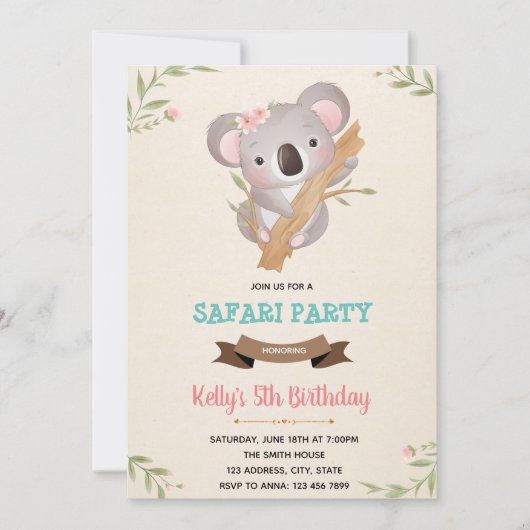 Koala Geburtstagsdusche Save The Date (Vorderseite)