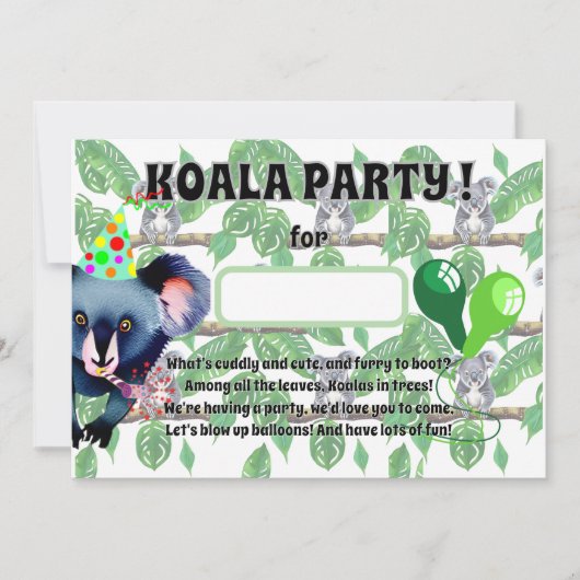 KOALA Geburtstagsparty Einladung (Vorderseite)