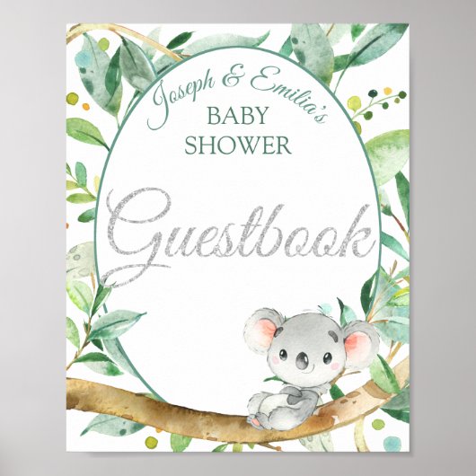Koala Gender Neutral Baby Shower Gästebuch Zeichen (Vorne)