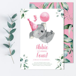 Koala Girl Birthday Einladung