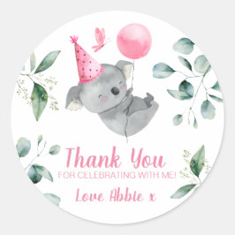 Koala Girl Pink Birthday Gevor Runder Aufkleber