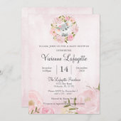 Koala Girly Pink Peony Baby Dusche Einladung (Vorne/Hinten)