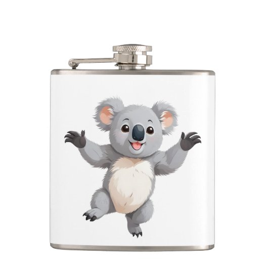 Koala glücklich spielerischer Spaß beim Springen i Flachmann (Vorderseite)